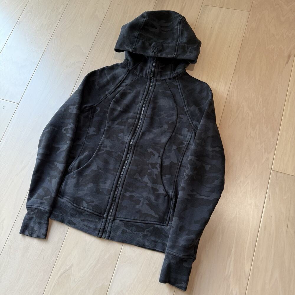 Lululemon Scuba Hoodie 6 Black Camo Full Zip Jacket Workout Athleisure Yoga - Picture 9 of 9